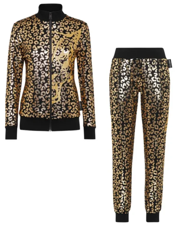 Sale Jogging Tracksuit: Top/Trousers Leopard Damen Sportbekleidung